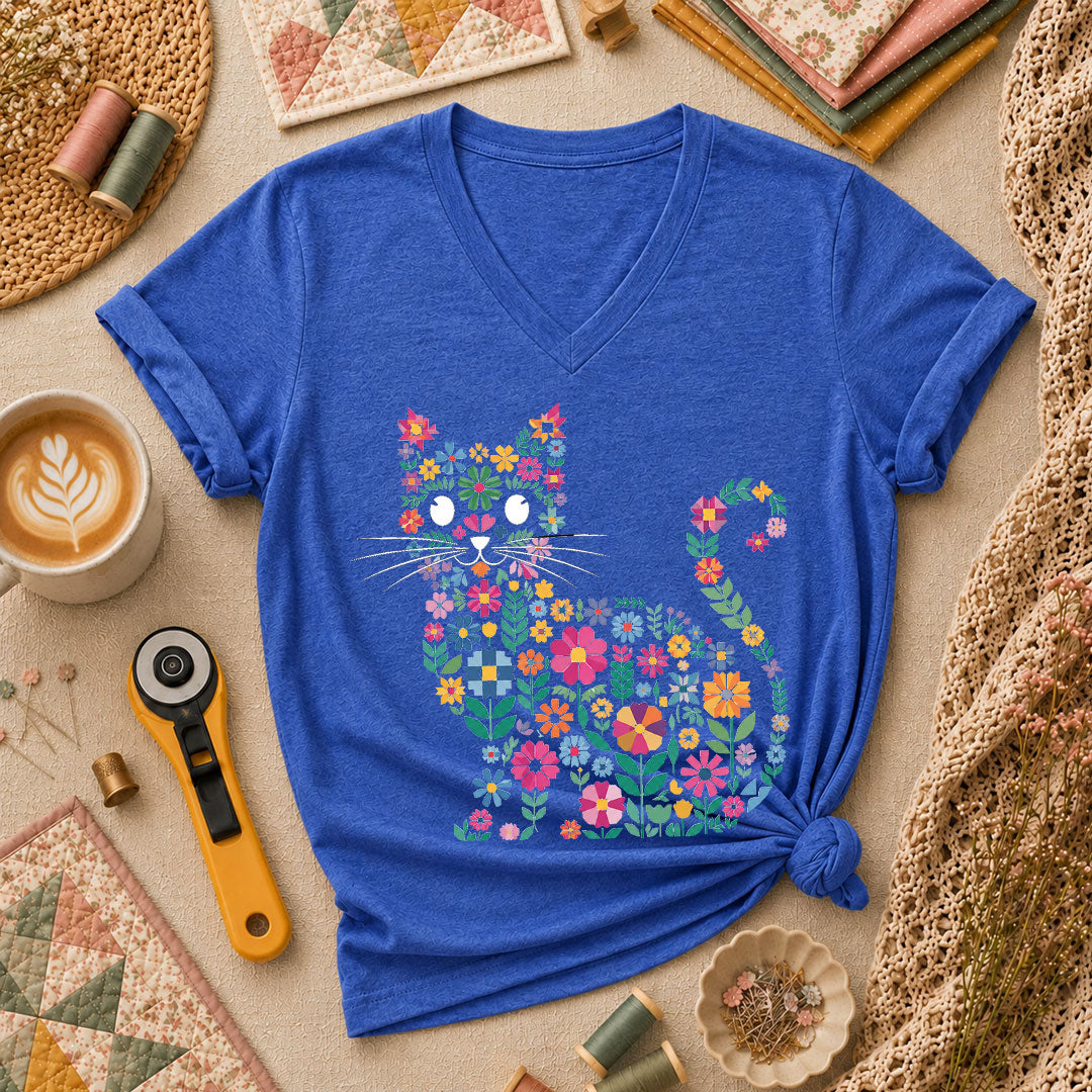 Floral Quilt Cat T-Shirt