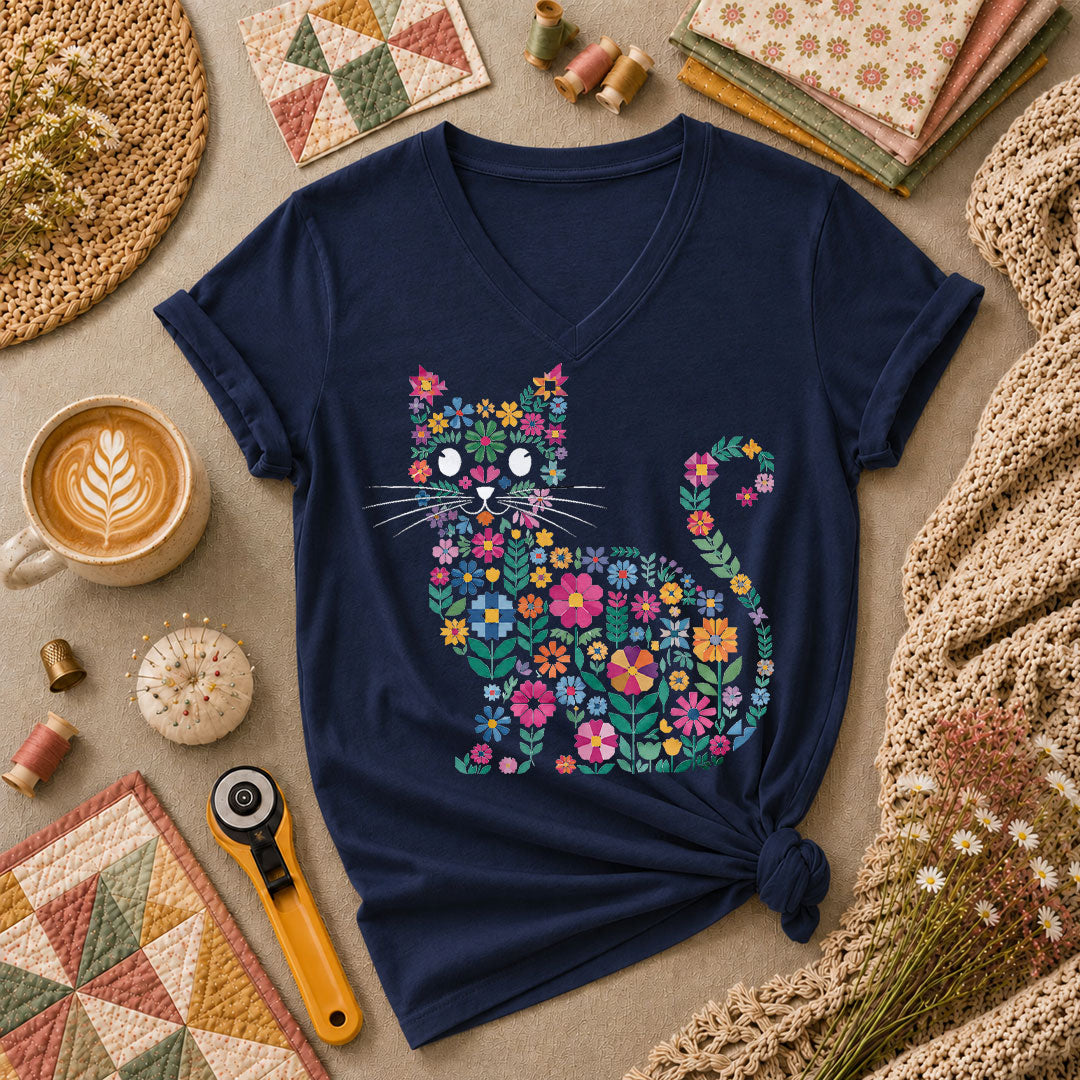 Floral Quilt Cat T-Shirt