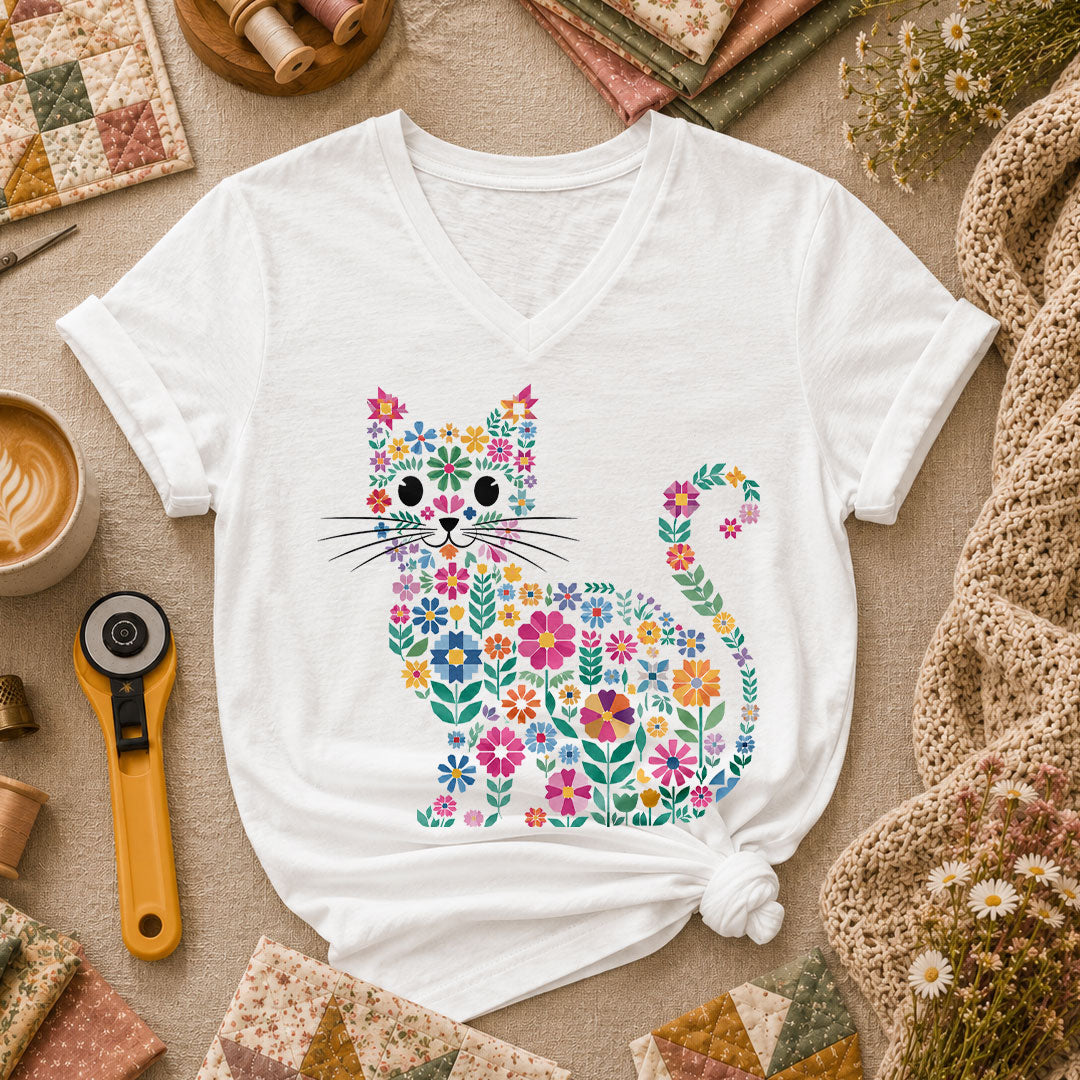 Floral Quilt Cat T-Shirt