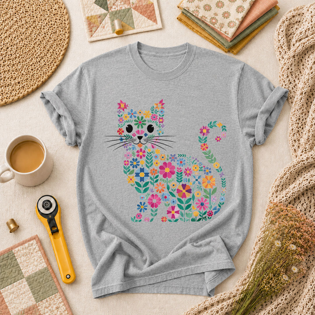 Floral Quilt Cat T-Shirt