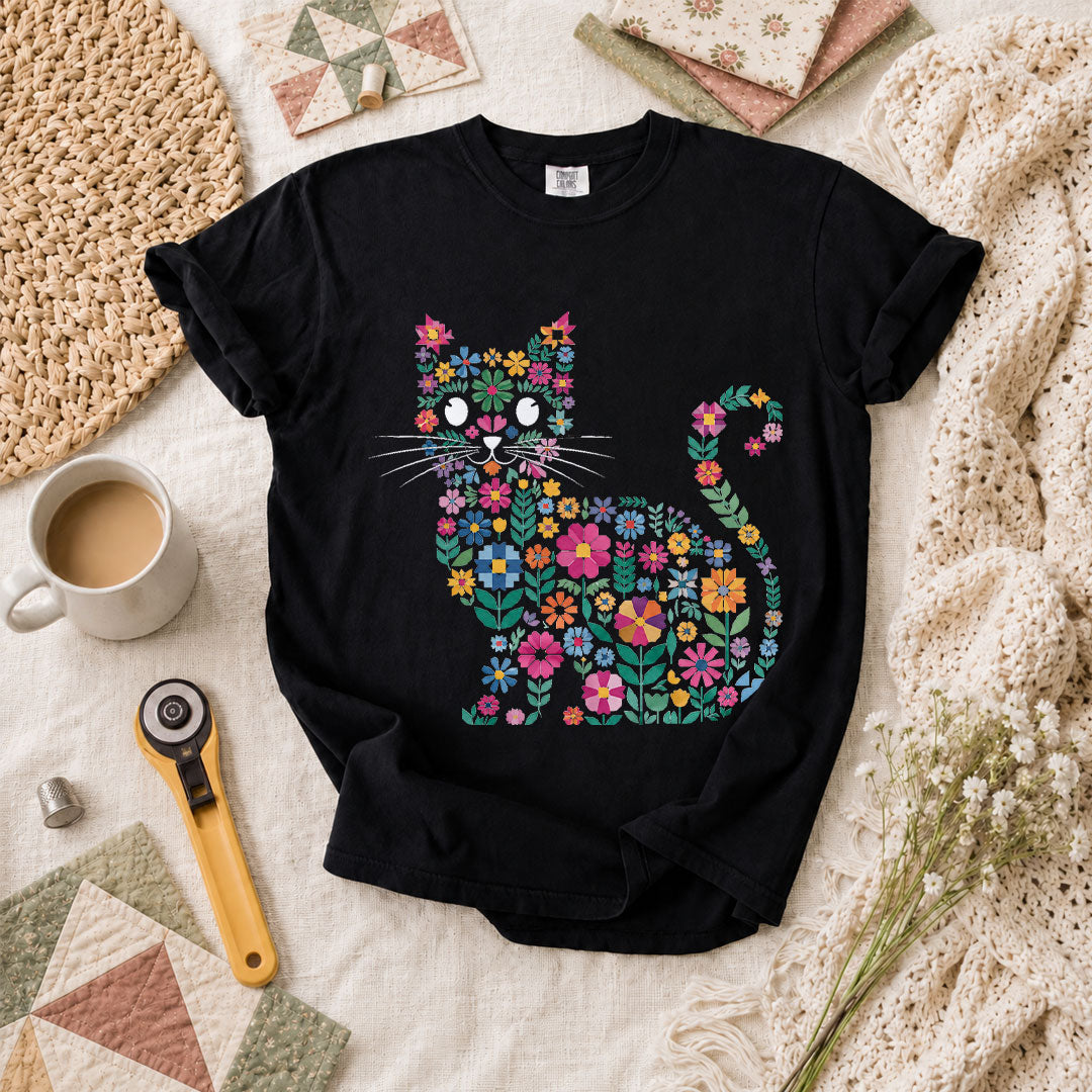 Floral Quilt Cat T-Shirt