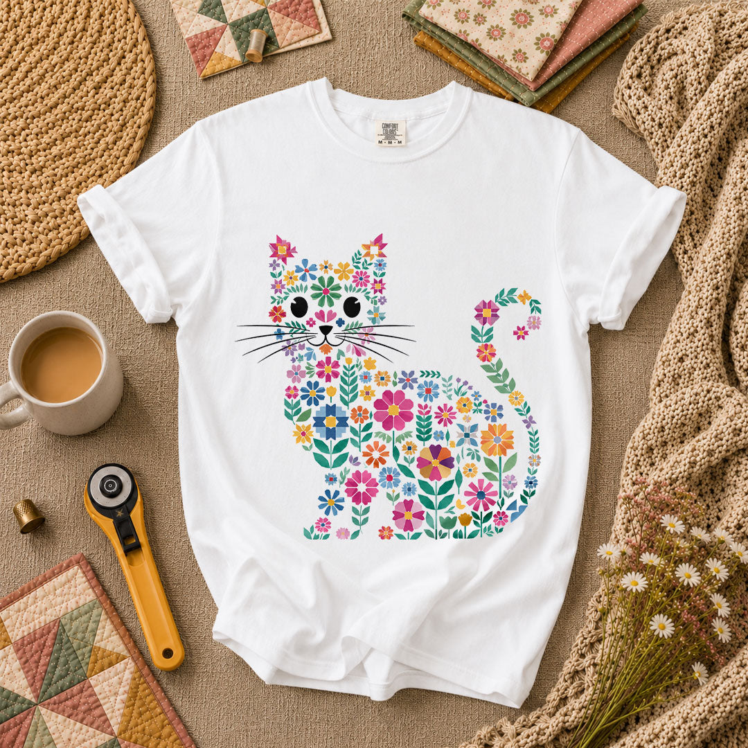 Floral Quilt Cat T-Shirt