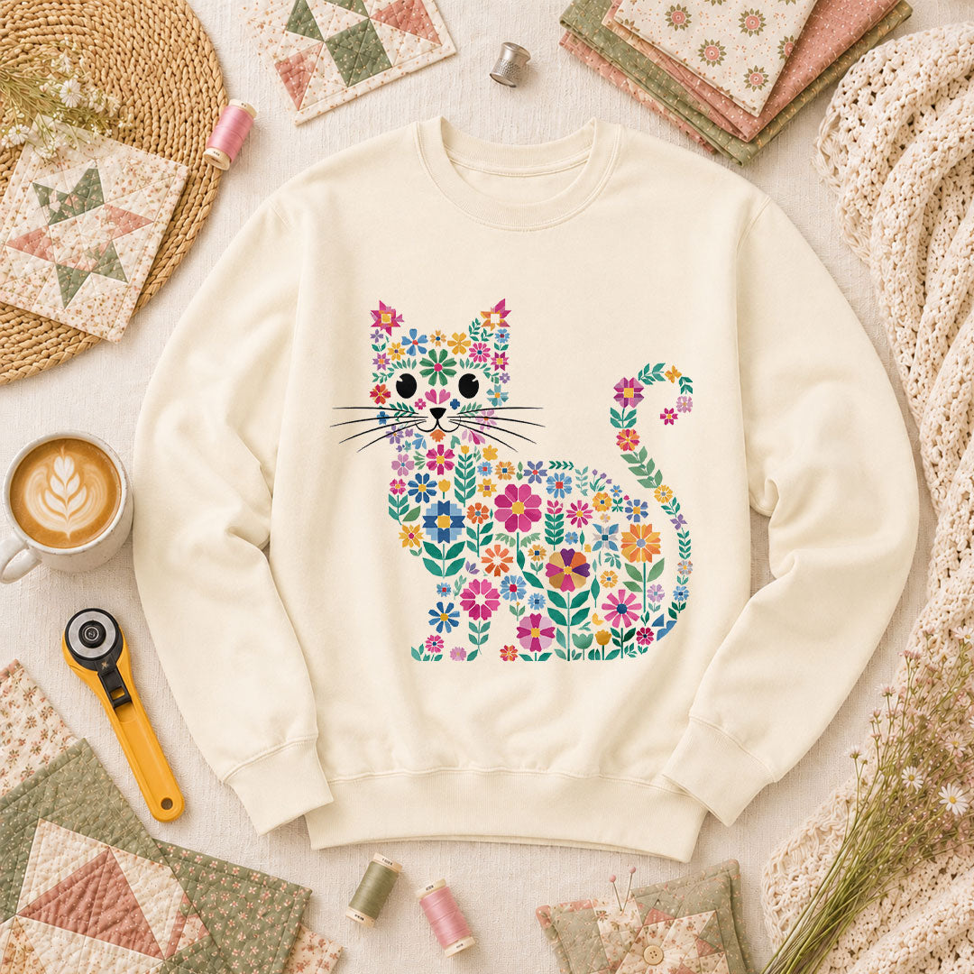 Floral Quilt Cat T-Shirt
